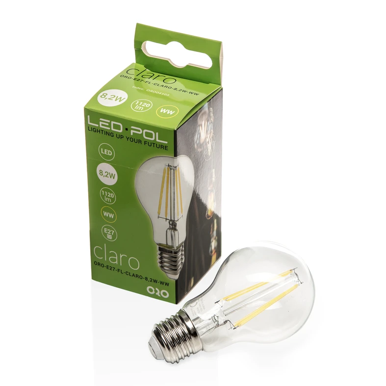 LED žárovka E27 8,2 W teplé barvy ORO-E27-FL-CLARO-8,2W-WW