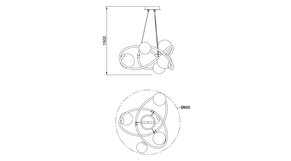 Lampa wisząca kule złota ARLON - wymiary.