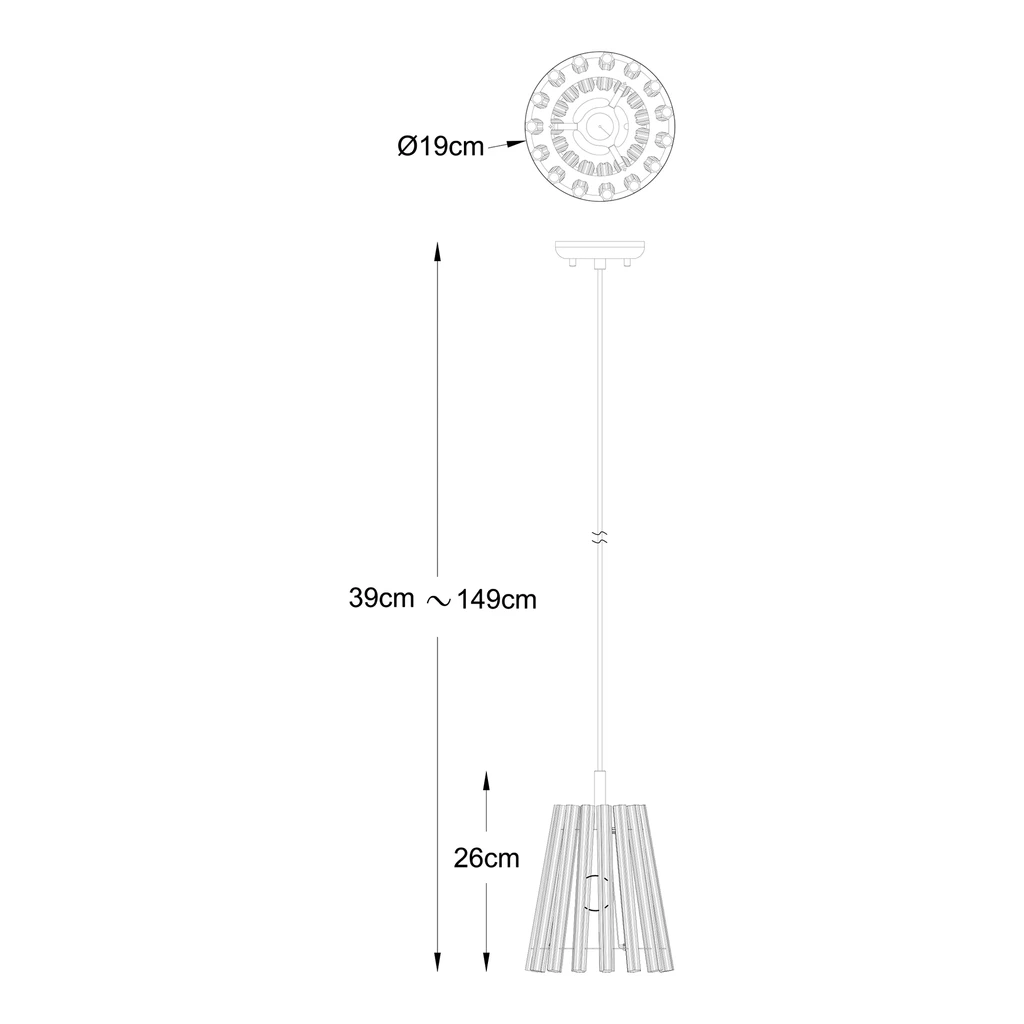 Lampa wisząca glamour złota BACH 19 cm - wymiary.