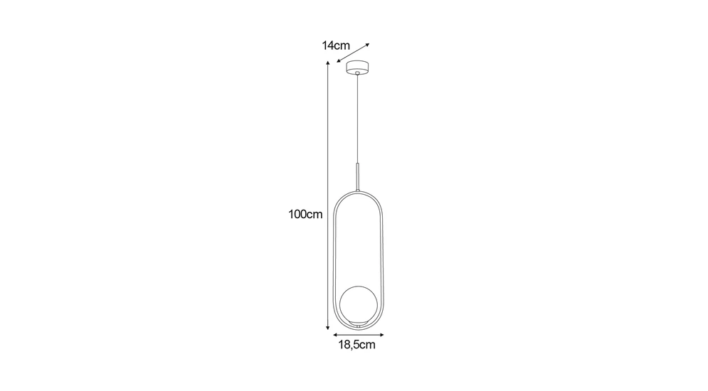 Lampa wisząca 1 klosz kula czarna PARVA - wymiary.