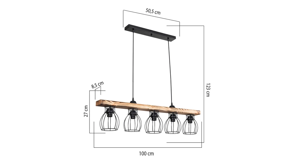 Lampa wisząca TROYA stanowi ciekawe uzupełnienie aranżacyjne dla wnętrz urządzanych w rustykalnym lub industrialnym stylu. Metal w czarnym, matowym odcieniu oraz jasne drewno lampy dodają wnętrzu niecodziennej energii i budują przyciągające wzrok połąc