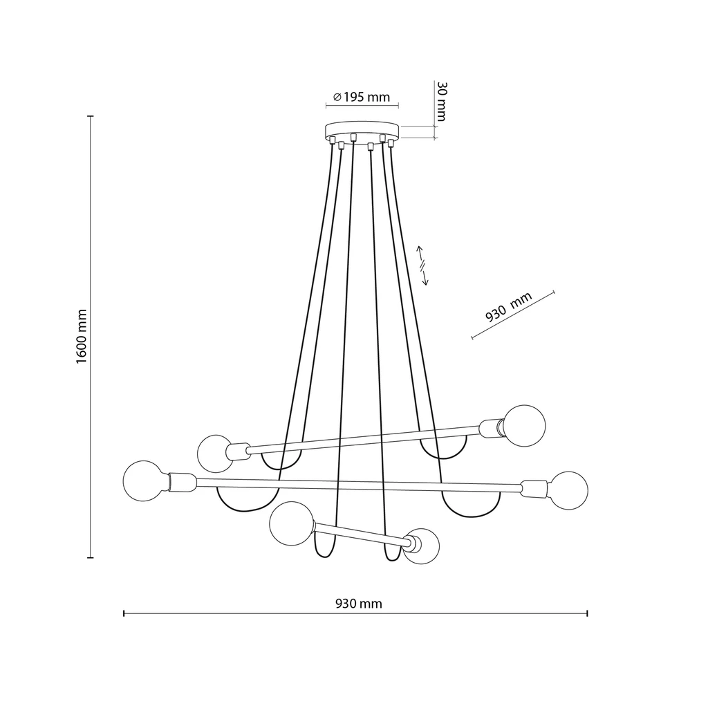 Lampa wisząca jasne drewno HELIX VI WOOD - wymiary.