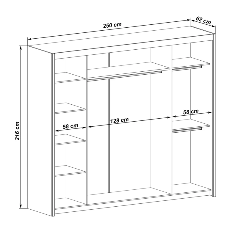 Skříň s posuvnými dveřmi se zrcadlem bílá INOVA 250 cm