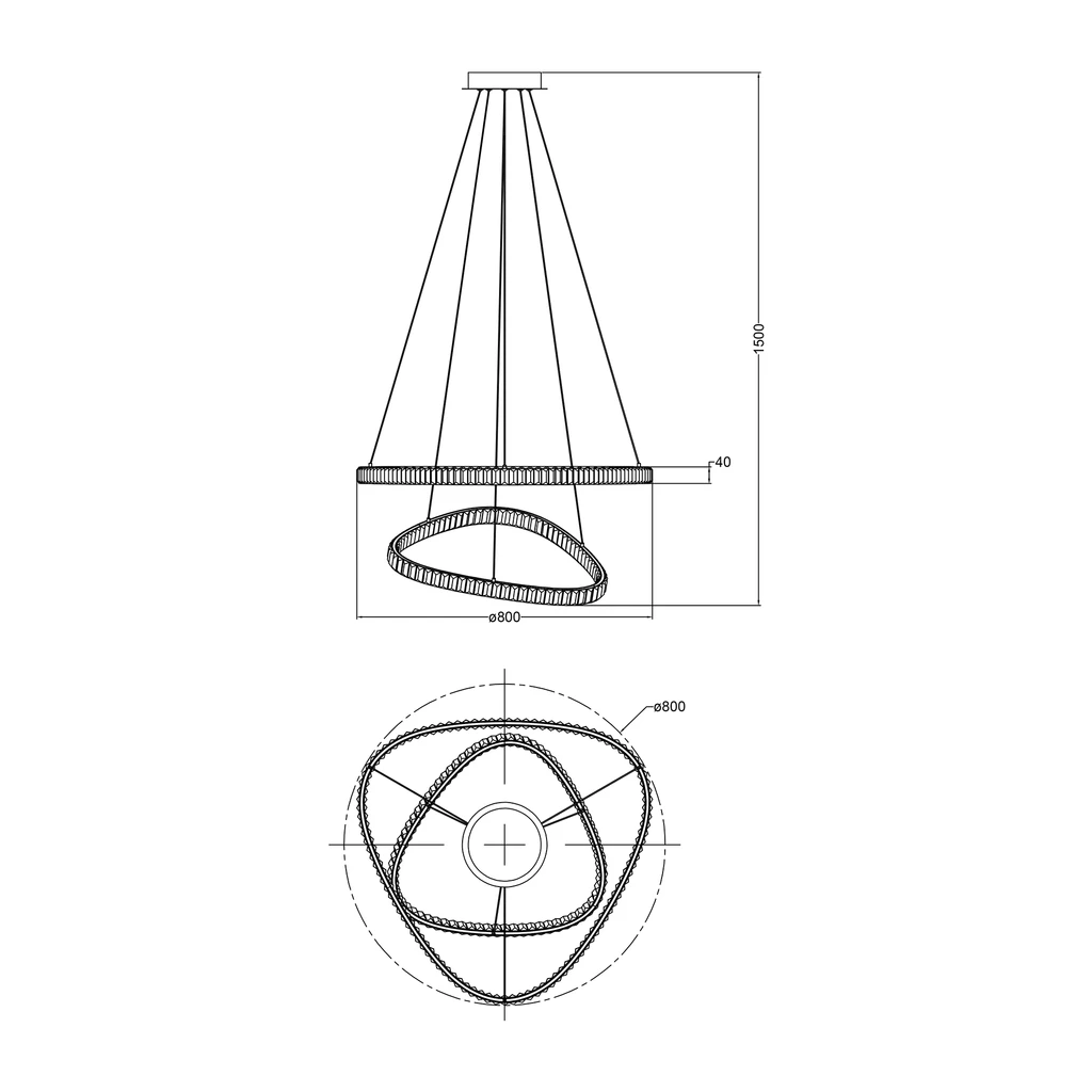 Lampa wisząca LED 2 pierścienie złota ATHESA z pilotem - wymiary.