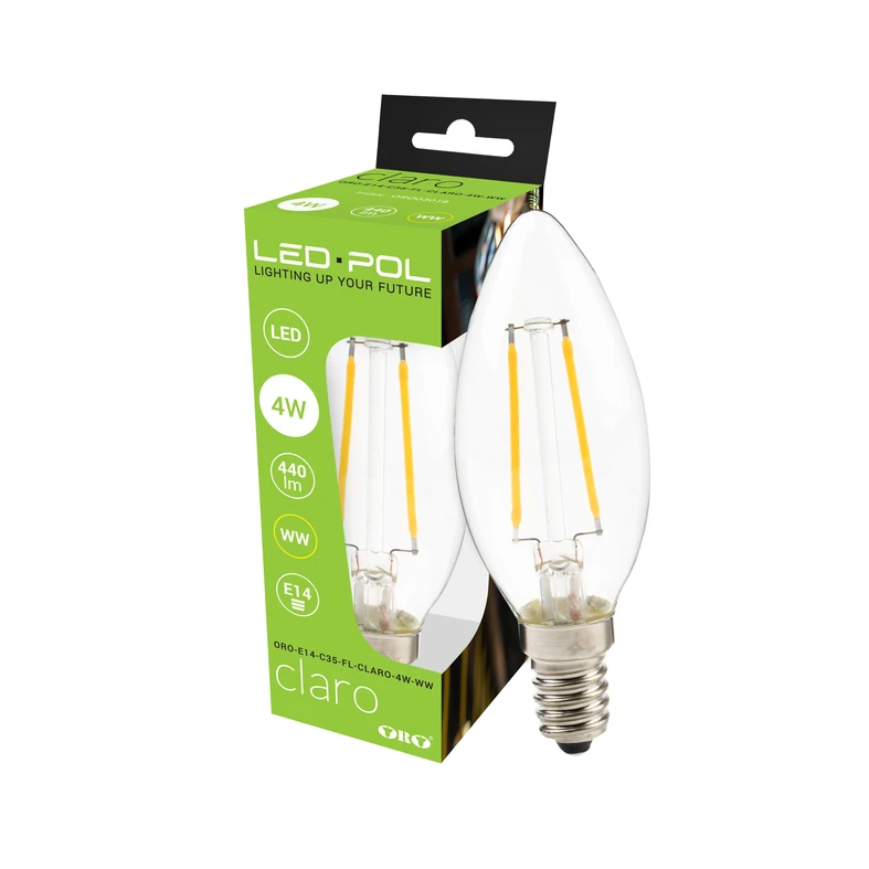 LED žárovka E14 4 W teplé barvy ORO-E14-C35-FL-CLARO-4 W