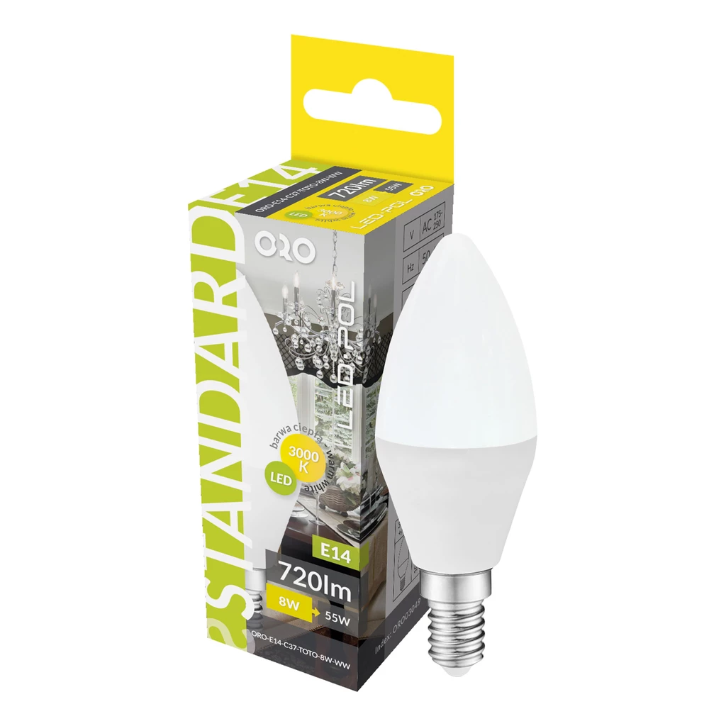 LED žárovka E14 8 W teplé barvy ORO-E14-C37-TOTO-8 W-WW