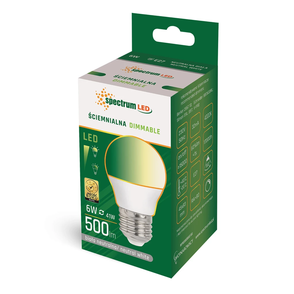 Žárovka LED E27 6W neutrální barva DIMMABLE SPECTRUM