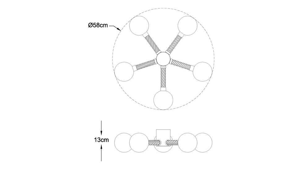 Lampa sufitowa 5 kul złota MIDA - wymiary.