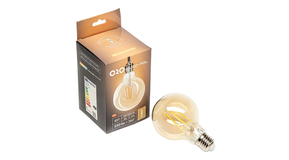 Dekorativní LED žárovka E27 6 W teplé barvy ORO-E27-G80-FL-AMBER-6 W-DIMM