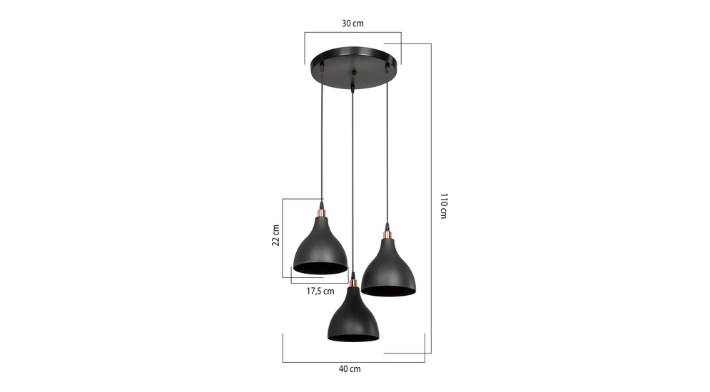 Potrójna RONDA to lampa wisząca w loftowym stylu. Posiada okrągłą podstawę, która stanowi bazę dla 3 zwisających luźno kloszy. idealnie sprawdza się w dużej przestrzeni, a charakterystyczny design doskonale współgra z cegłą oraz betonem.