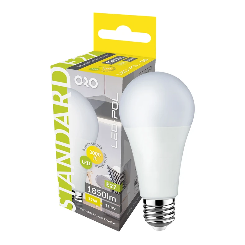 LED žárovka E27 17 W teplé barvy ORO-ATOS-E27-A65-17 W-WW