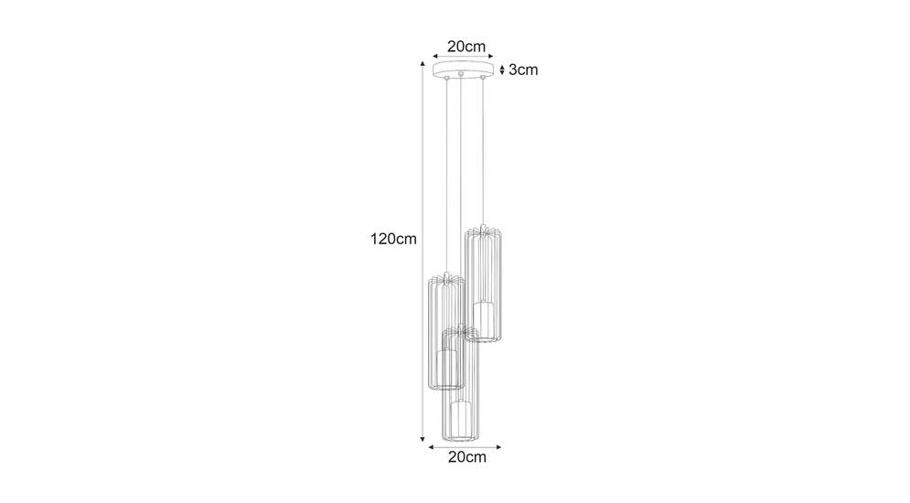 Lampa wisząca 3 klosze okrągła podsufitka czarna FALCON - wymiary.