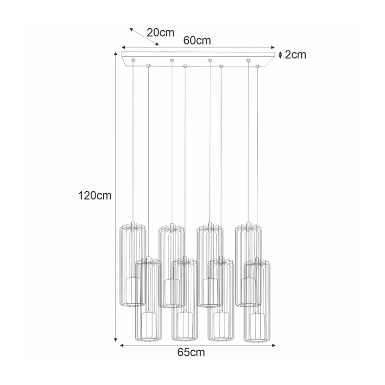 Lampa wisząca 8 kloszy listwa czarna FALCON - wymiary,