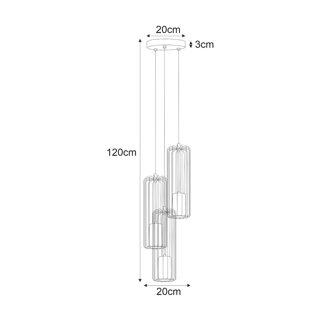 Lampa wisząca 3 klosze okrągła podsufitka czarna FALCON - wymiary.