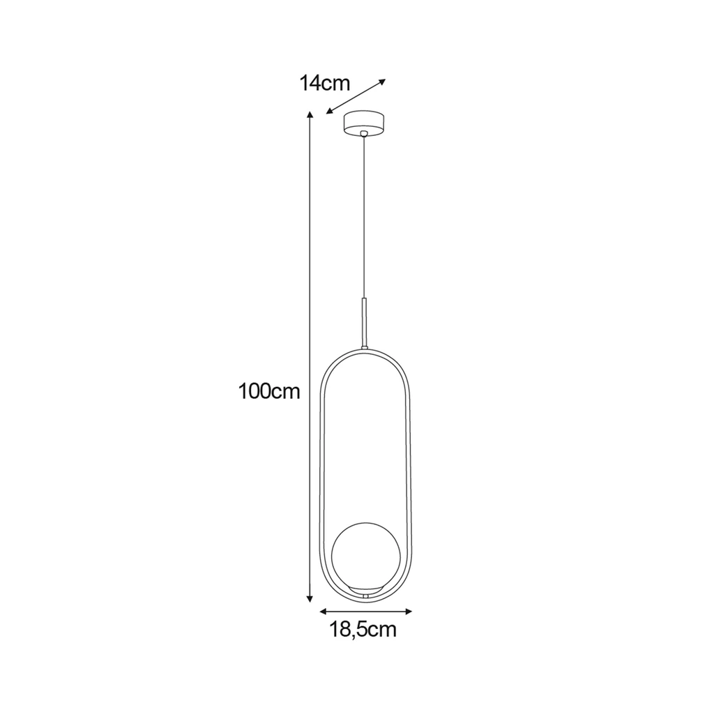 Lampa wisząca 1 klosz kula czarna DAVOS - wymiary.