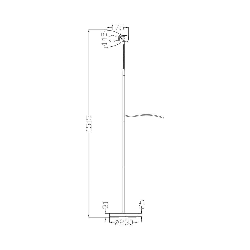 Lampa podłogowa czarna BOSCA - wymiary.