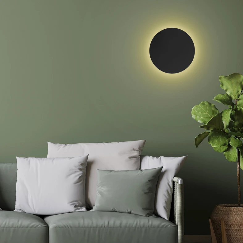 Nástěnné minimalistické kulaté černé svítidlo LUNA NEW 30 cm