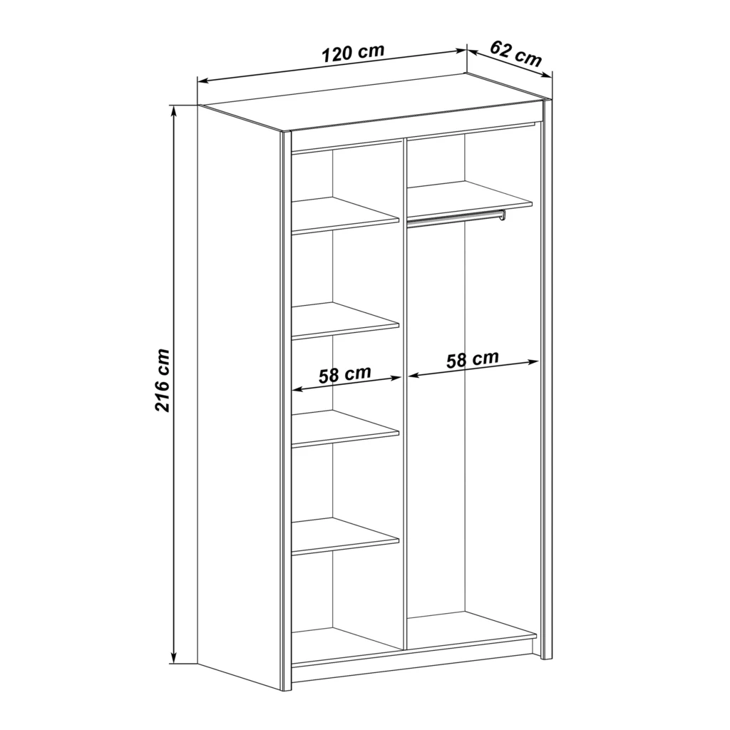 Skříň s posuvnými dveřmi se zrcadlem bílá INOVA 120 cm