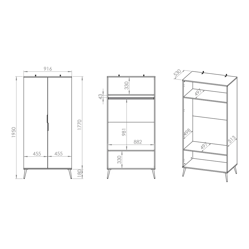 Szczegółowe wymiary szafy VITERBO.