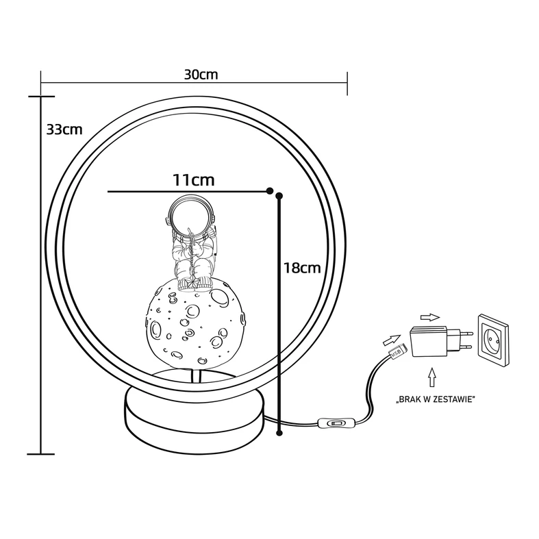 Lampa stołowa dekoracyjna LED ASTRONAUTA z wędką - wymiary.