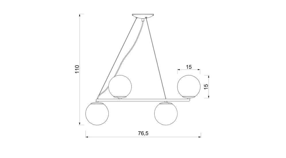 Lampa wisząca 6 kloszy kule czarno-złota BOLTI VI - wymiary.