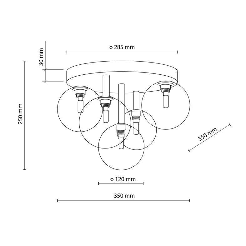 Lampa sufitowa kule czarno-złota NILOS 5 - wymiary.