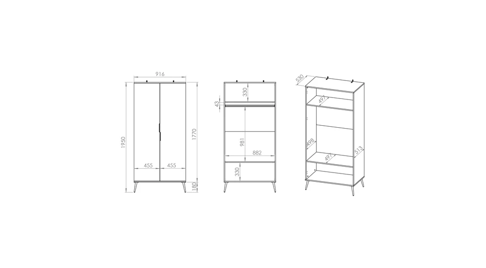 Szczegółowe wymiary szafy VITERBO.