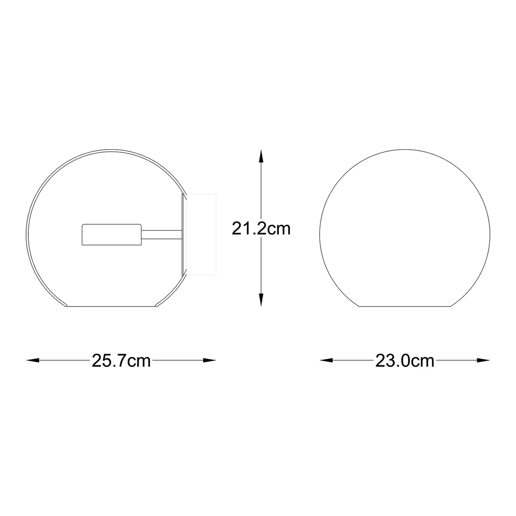 Kinkiet LED z kulistym kloszem ENCELADUS - wymiary.