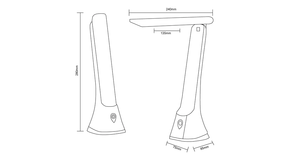 Lampa biurkowa LED nowoczesna składana czarna - wymiary.