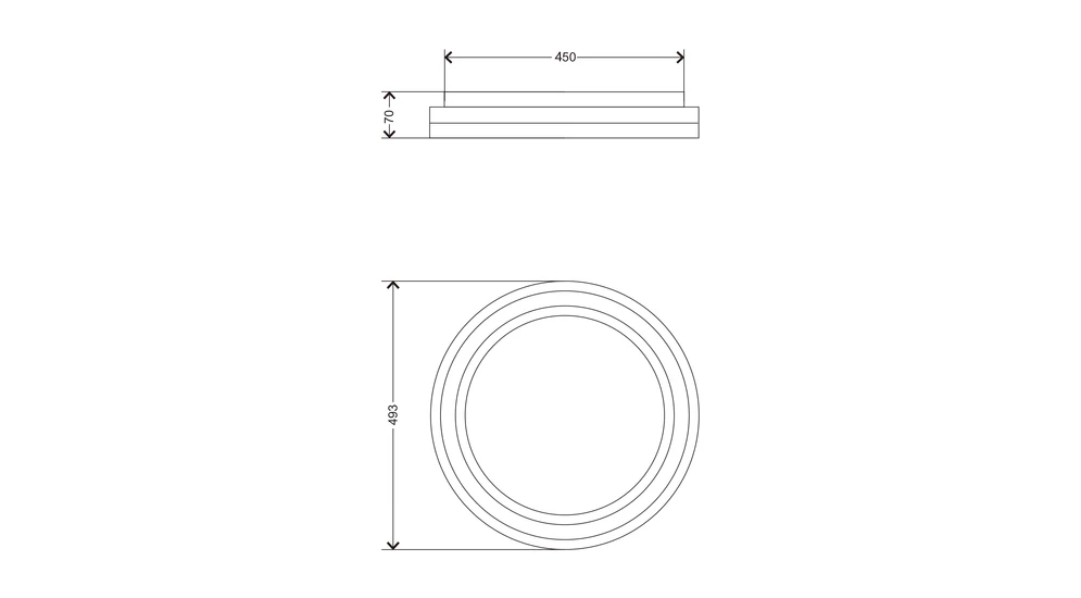 Plafon LED RGB czarny RATI 49,3 cm z pilotem - wymiary.