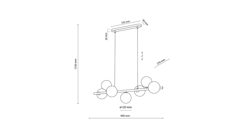 Lampa wisząca kule złota ESTERA VII - wymiary.