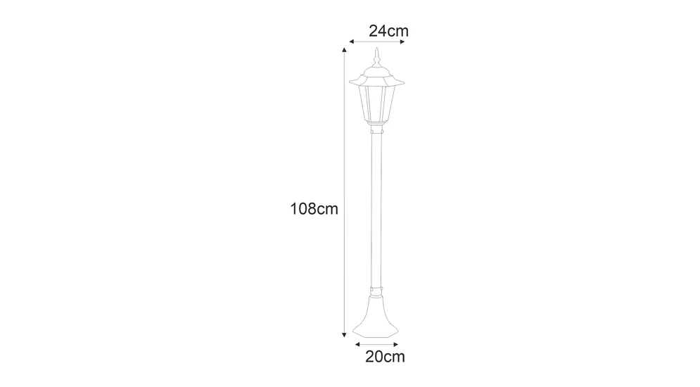 Lampa zewnętrzna outdoor niska czarna STANDARD - wymiary.