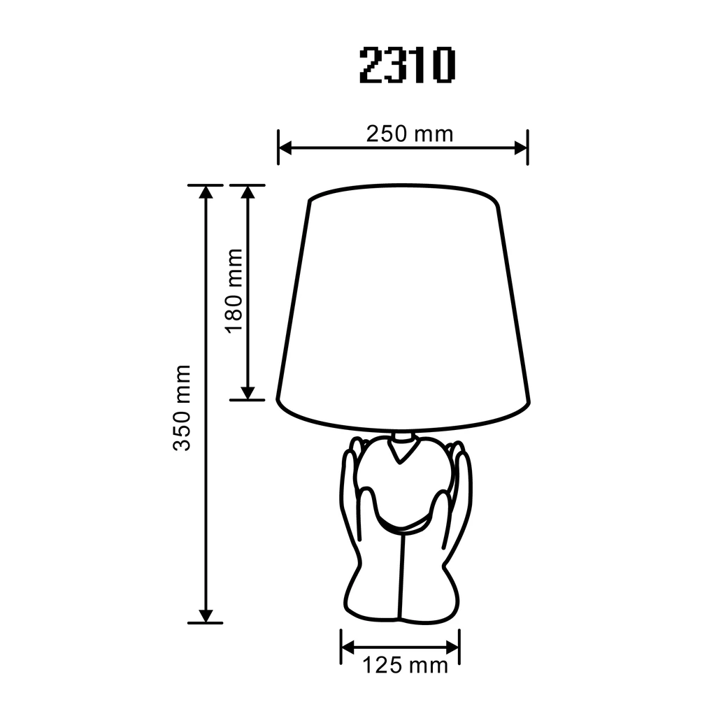 Lampa stołowa z abażurem, szara - wymiary.