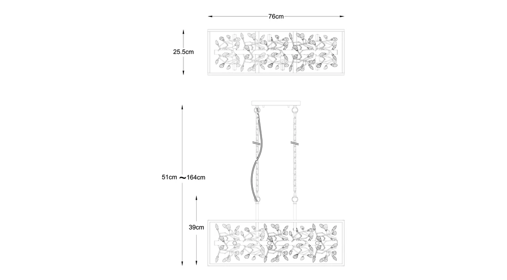 Lampa wisząca czarno-złota SPRING - wymiary.