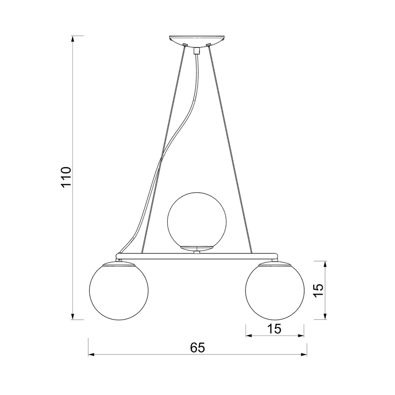 Lampa wisząca 4 klosze kule czarno-złota BOLTI IV - wymiary.