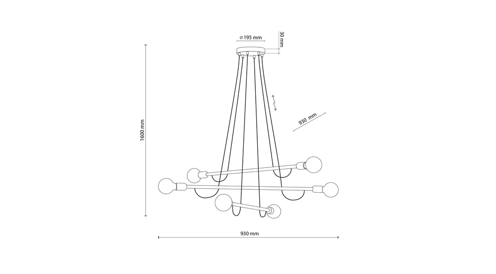 Lampa wisząca jasne drewno HELIX VI WOOD - wymiary.