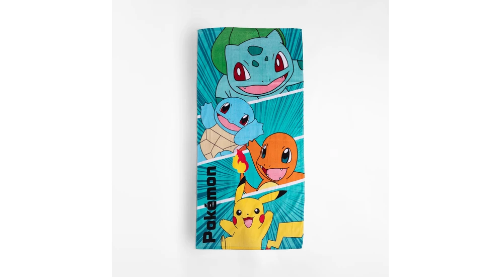 Zielony ręcznik z grafiką postaci z bajki pokemon